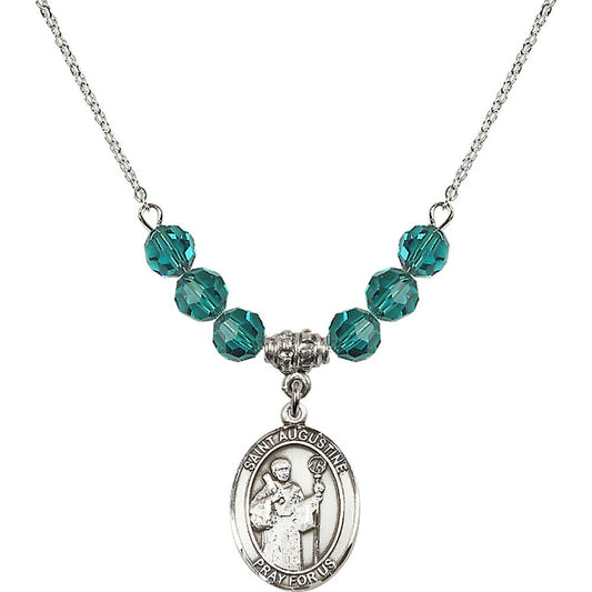 Sterling Silver Saint Augustine Birthstone Necklace with Zircon Beads - 8007