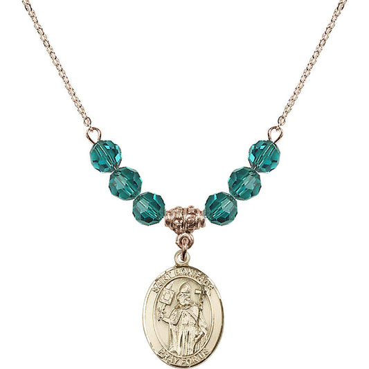 14kt Gold Filled Saint Boniface Birthstone Necklace with Zircon Beads - 8009