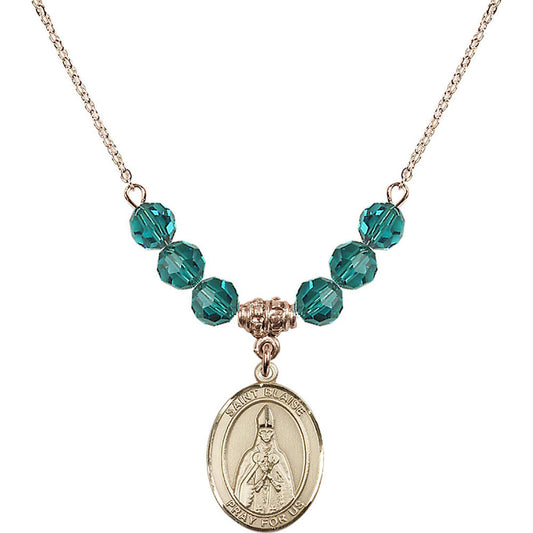 14kt Gold Filled Saint Blaise Birthstone Necklace with Zircon Beads - 8010