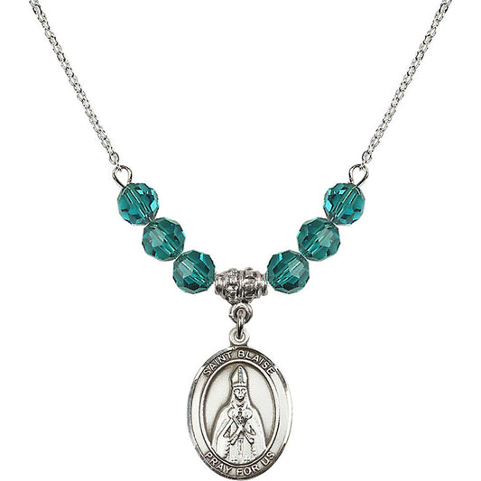 Sterling Silver Saint Blaise Birthstone Necklace with Zircon Beads - 8010