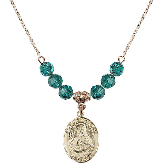 14kt Gold Filled Saint Frances Cabrini Birthstone Necklace with Zircon Beads - 8011