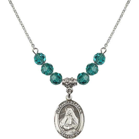Sterling Silver Saint Frances Cabrini Birthstone Necklace with Zircon Beads - 8011