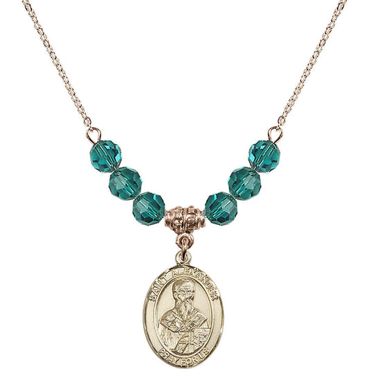 14kt Gold Filled Saint Alexander Sauli Birthstone Necklace with Zircon Beads - 8012
