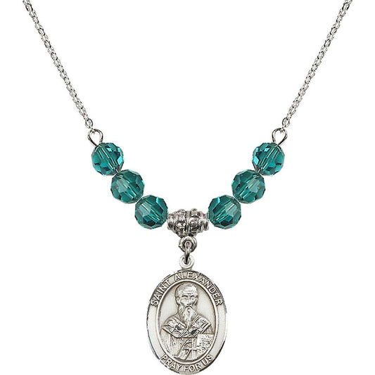 Sterling Silver Saint Alexander Sauli Birthstone Necklace with Zircon Beads - 8012