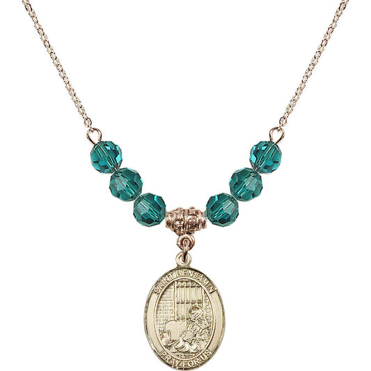 14kt Gold Filled Saint Benjamin Birthstone Necklace with Zircon Beads - 8013