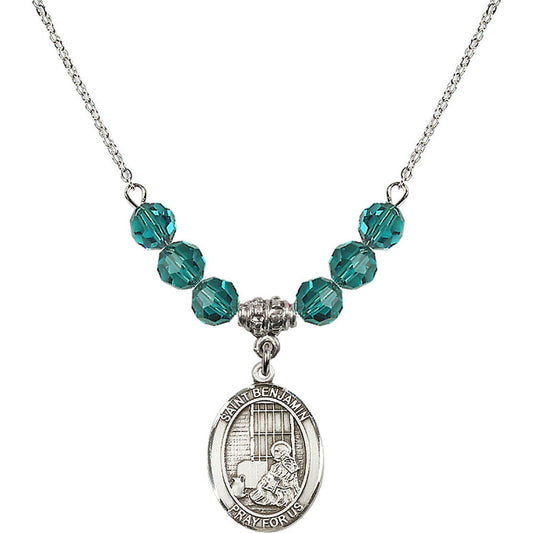 Sterling Silver Saint Benjamin Birthstone Necklace with Zircon Beads - 8013
