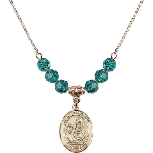 14kt Gold Filled Saint Catherine of Siena Birthstone Necklace with Zircon Beads - 8014