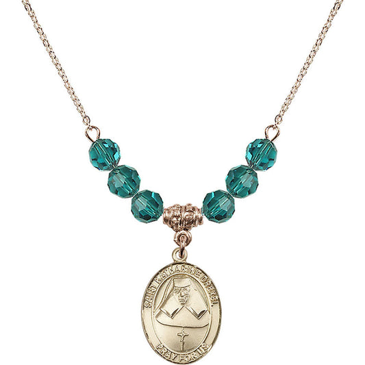 14kt Gold Filled Saint Katharine Drexel Birthstone Necklace with Zircon Beads - 8015