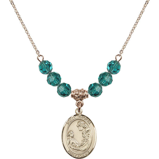 14kt Gold Filled Saint Cecilia Birthstone Necklace with Zircon Beads - 8016