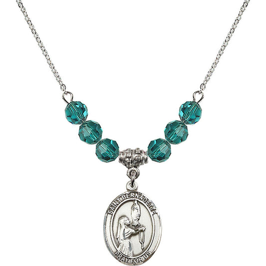 Sterling Silver Saint Bernadette Birthstone Necklace with Zircon Beads - 8017