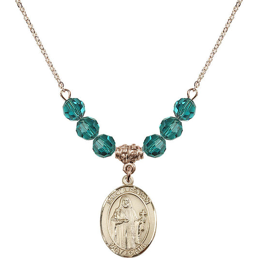 14kt Gold Filled Saint Brendan the Navigator Birthstone Necklace with Zircon Beads - 8018