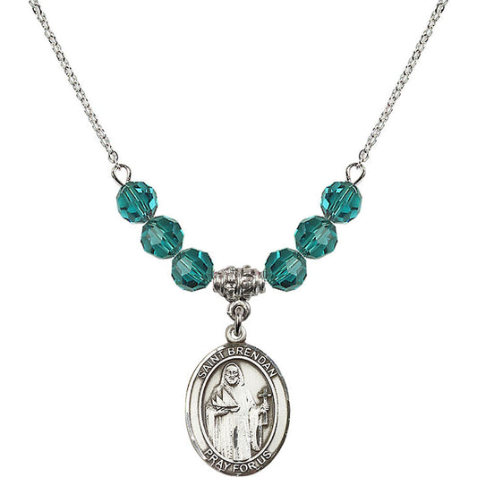 Sterling Silver Saint Brendan the Navigator Birthstone Necklace with Zircon Beads - 8018