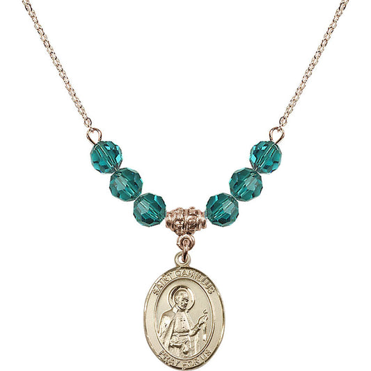 14kt Gold Filled Saint Camillus of Lellis Birthstone Necklace with Zircon Beads - 8019