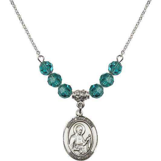 Sterling Silver Saint Camillus of Lellis Birthstone Necklace with Zircon Beads - 8019