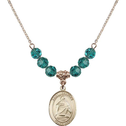 14kt Gold Filled Saint Charles Borromeo Birthstone Necklace with Zircon Beads - 8020