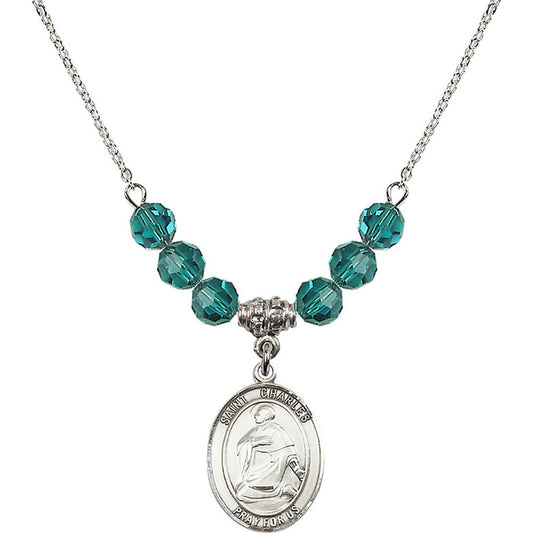 Sterling Silver Saint Charles Borromeo Birthstone Necklace with Zircon Beads - 8020