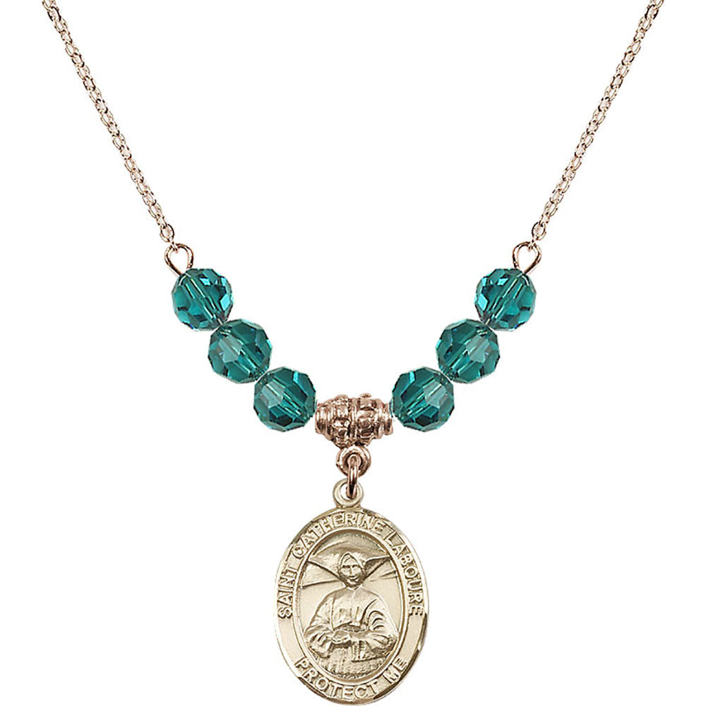 14kt Gold Filled Saint Catherine Laboure Birthstone Necklace with Zircon Beads - 8021
