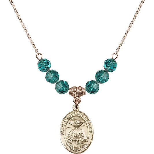 14kt Gold Filled Saint Catherine Laboure Birthstone Necklace with Zircon Beads - 8021