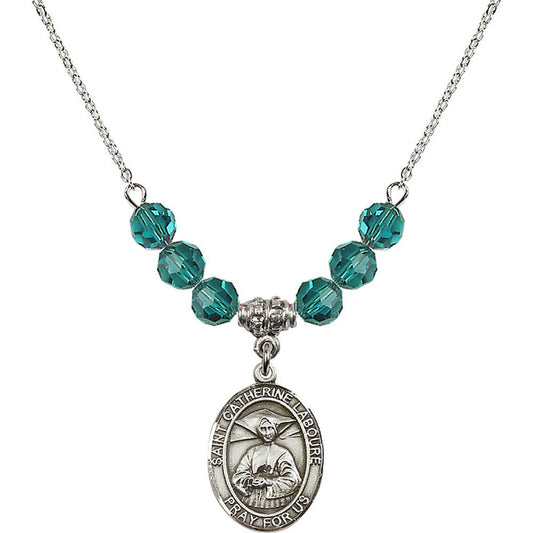 Sterling Silver Saint Catherine Laboure Birthstone Necklace with Zircon Beads - 8021
