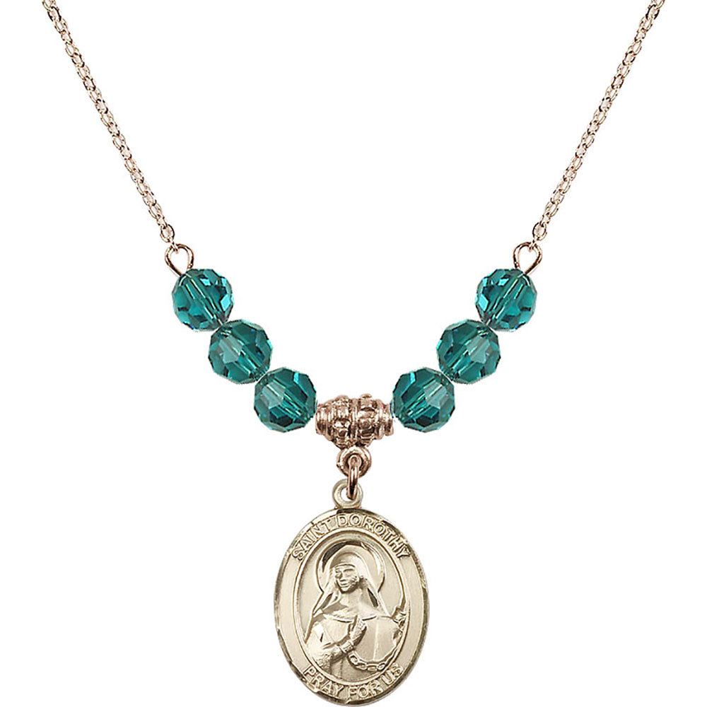14kt Gold Filled Saint Dorothy Birthstone Necklace with Zircon Beads - 8023
