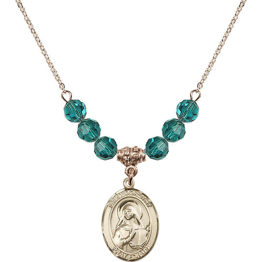 14kt Gold Filled Saint Dorothy Birthstone Necklace with Zircon Beads - 8023