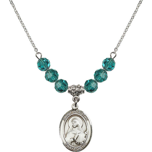 Sterling Silver Saint Dorothy Birthstone Necklace with Zircon Beads - 8023