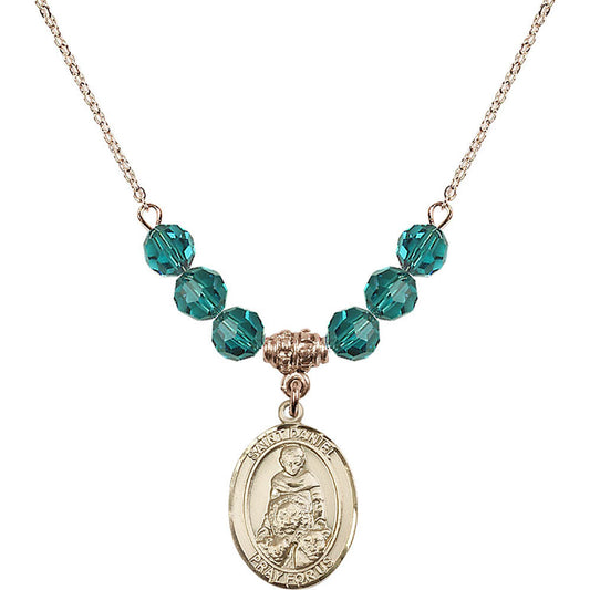 14kt Gold Filled Saint Daniel Birthstone Necklace with Zircon Beads - 8024