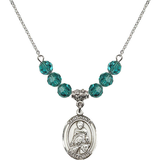 Sterling Silver Saint Daniel Birthstone Necklace with Zircon Beads - 8024