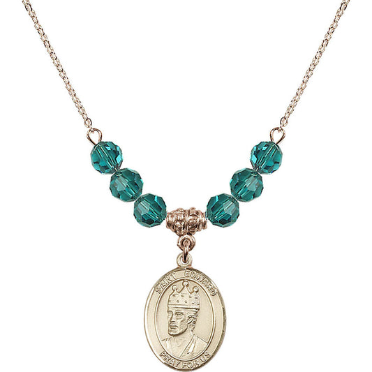 14kt Gold Filled Saint Edward the Confessor Birthstone Necklace with Zircon Beads - 8026