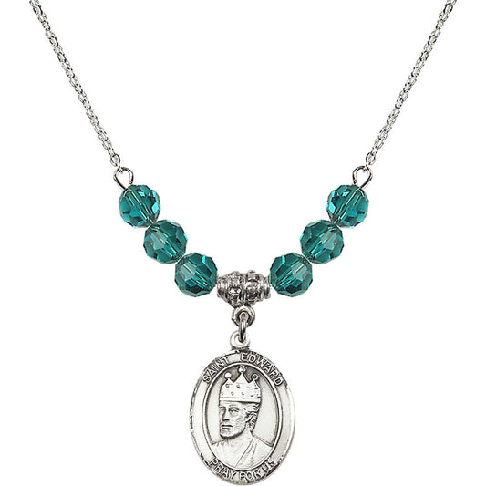 Sterling Silver Saint Edward the Confessor Birthstone Necklace with Zircon Beads - 8026