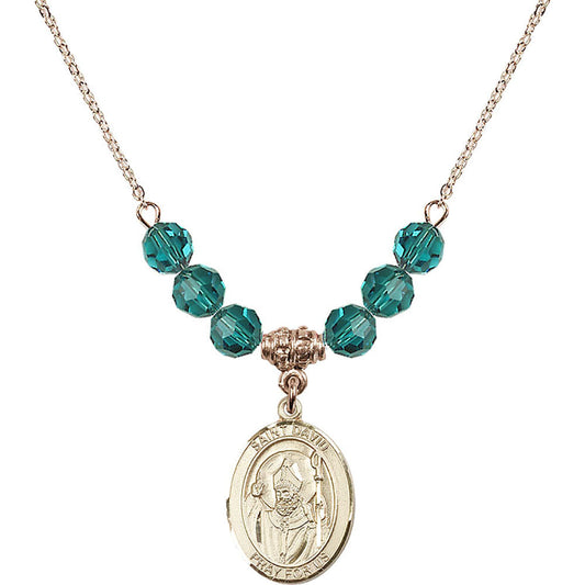 14kt Gold Filled Saint David of Wales Birthstone Necklace with Zircon Beads - 8027