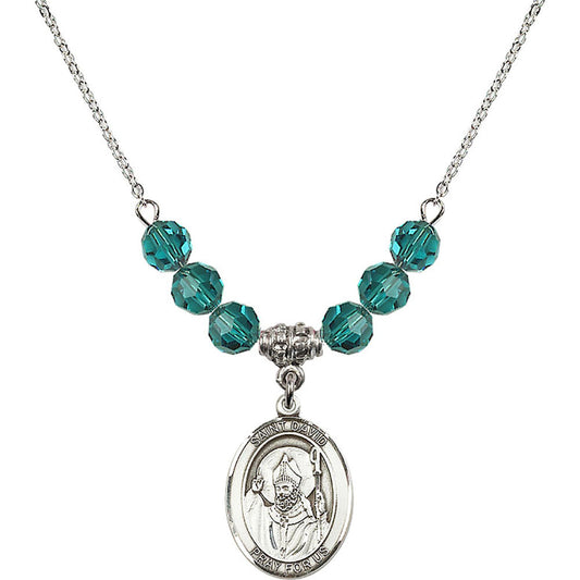 Sterling Silver Saint David of Wales Birthstone Necklace with Zircon Beads - 8027