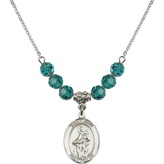 Sterling Silver Saint Jane of Valois Birthstone Necklace with Zircon Beads - 8029