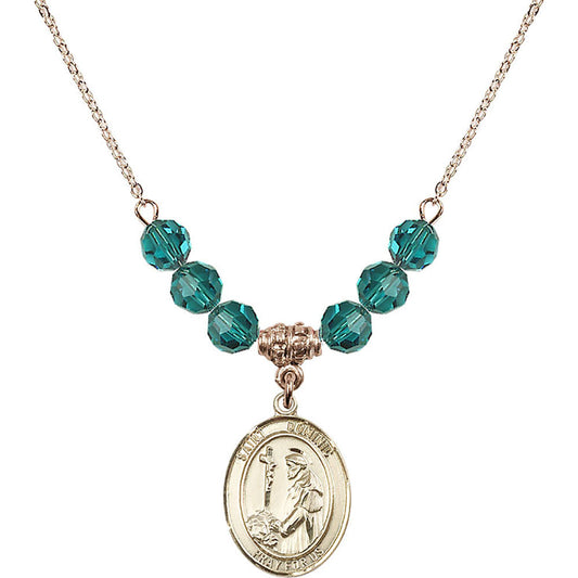 14kt Gold Filled Saint Dominic de Guzman Birthstone Necklace with Zircon Beads - 8030