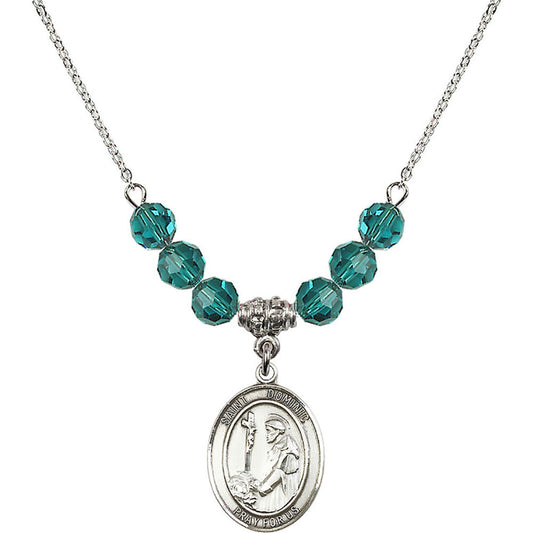 Sterling Silver Saint Dominic de Guzman Birthstone Necklace with Zircon Beads - 8030