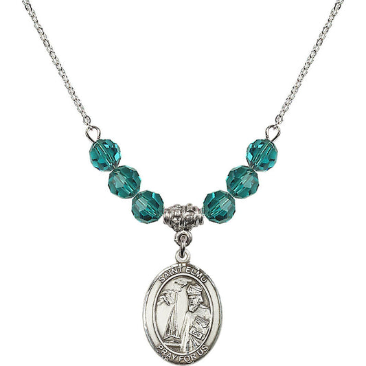 Sterling Silver Saint Elmo Birthstone Necklace with Zircon Beads - 8031