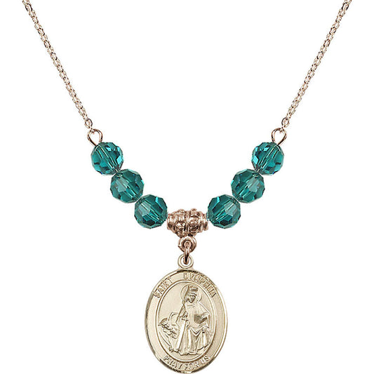 14kt Gold Filled Saint Dymphna Birthstone Necklace with Zircon Beads - 8032