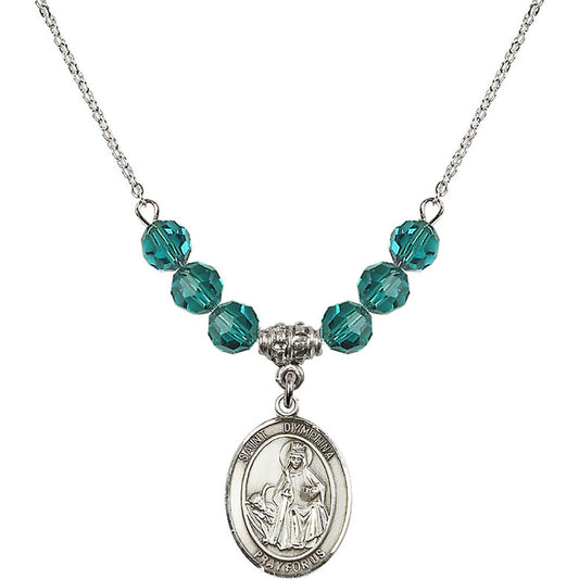 Sterling Silver Saint Dymphna Birthstone Necklace with Zircon Beads - 8032