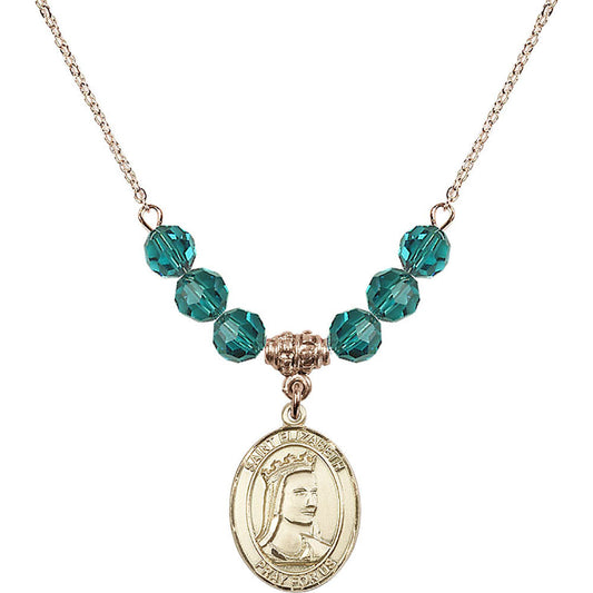 14kt Gold Filled Saint Elizabeth of Hungary Birthstone Necklace with Zircon Beads - 8033