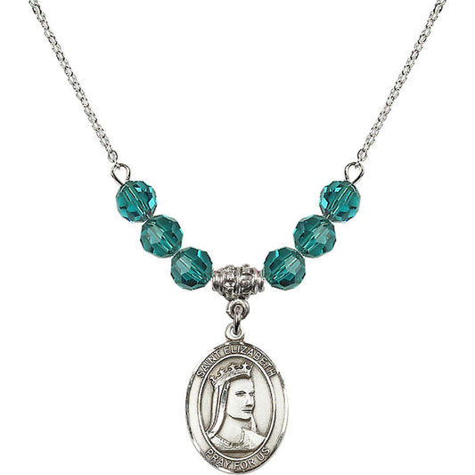 Sterling Silver Saint Elizabeth of Hungary Birthstone Necklace with Zircon Beads - 8033