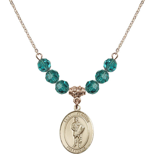 14kt Gold Filled Saint Florian Birthstone Necklace with Zircon Beads - 8034