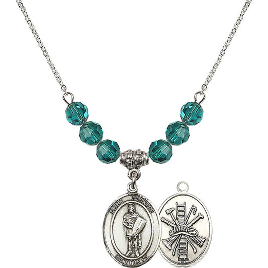 Sterling Silver Saint Florian/Firefighter Birthstone Necklace with Zircon Beads - 8034