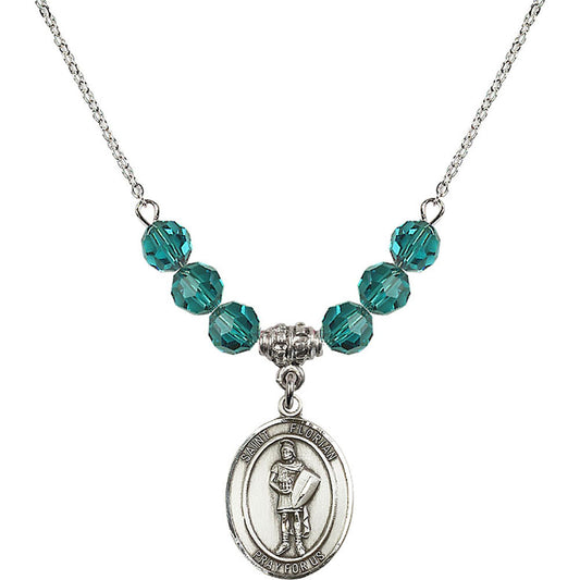 Sterling Silver Saint Florian Birthstone Necklace with Zircon Beads - 8034