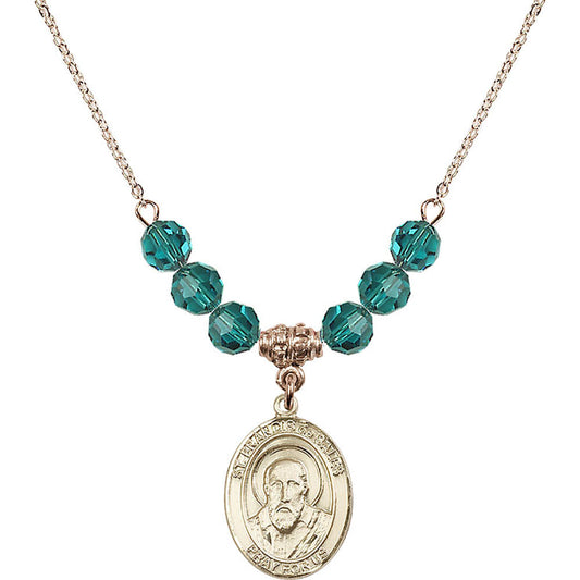 14kt Gold Filled Saint Francis de Sales Birthstone Necklace with Zircon Beads - 8035