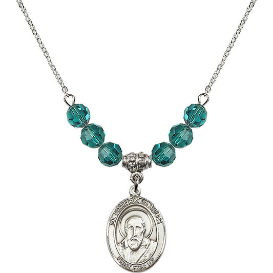Sterling Silver Saint Francis de Sales Birthstone Necklace with Zircon Beads - 8035