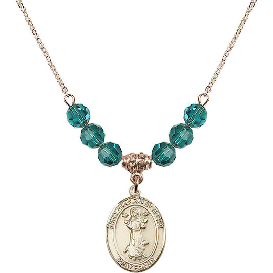14kt Gold Filled Saint Francis of Assisi Birthstone Necklace with Zircon Beads - 8036