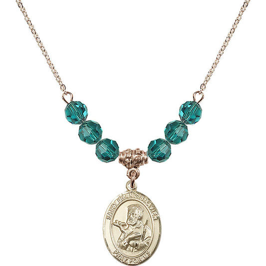 14kt Gold Filled Saint Francis Xavier Birthstone Necklace with Zircon Beads - 8037
