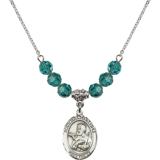 Sterling Silver Saint Francis Xavier Birthstone Necklace with Zircon Beads - 8037