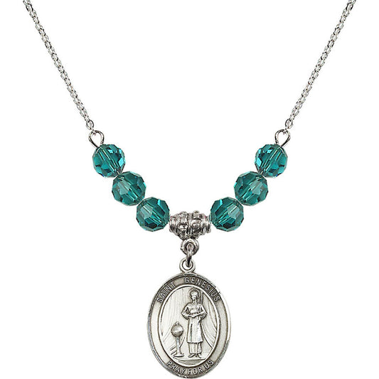 Sterling Silver Saint Genesius of Rome Birthstone Necklace with Zircon Beads - 8038