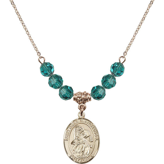 14kt Gold Filled Saint Gabriel the Archangel Birthstone Necklace with Zircon Beads - 8039